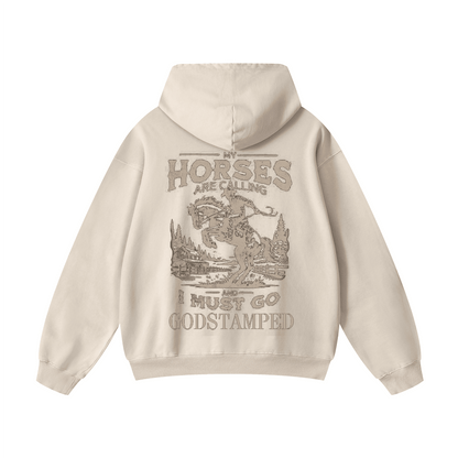 "MY HORSES ARE CALLING AND I MUST GO" Acid Wash Oversized Hoodies