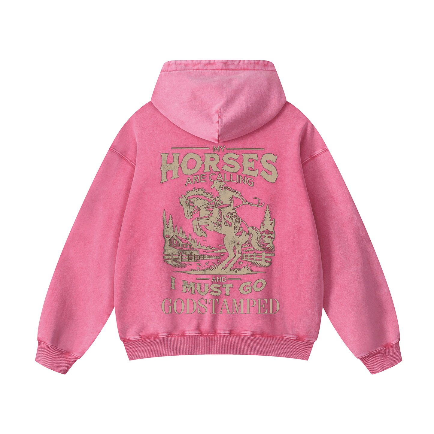 "MY HORSES ARE CALLING AND I MUST GO" Acid Wash Oversized Hoodies