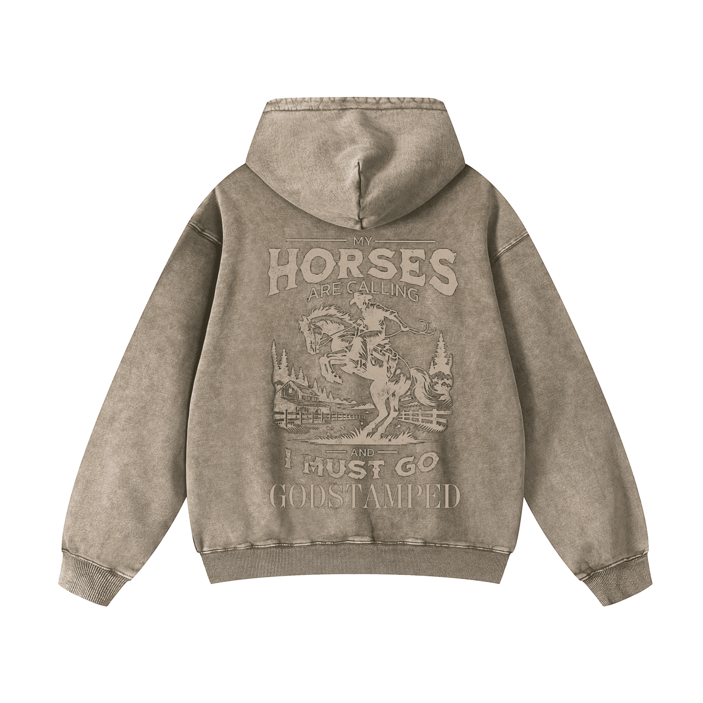 "MY HORSES ARE CALLING AND I MUST GO" Acid Wash Oversized Hoodies