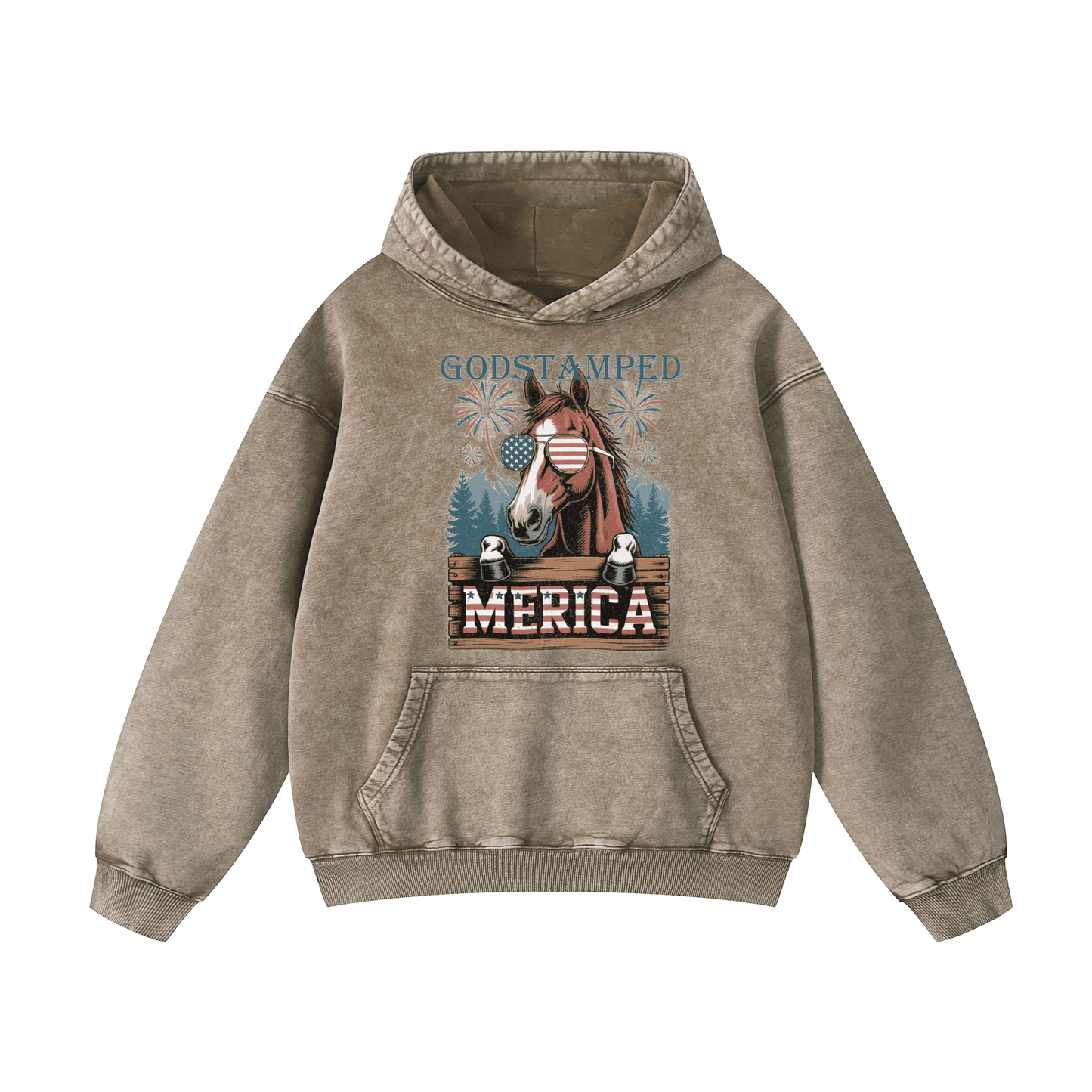 Merica Horse Acid Wash Oversized Hoodies