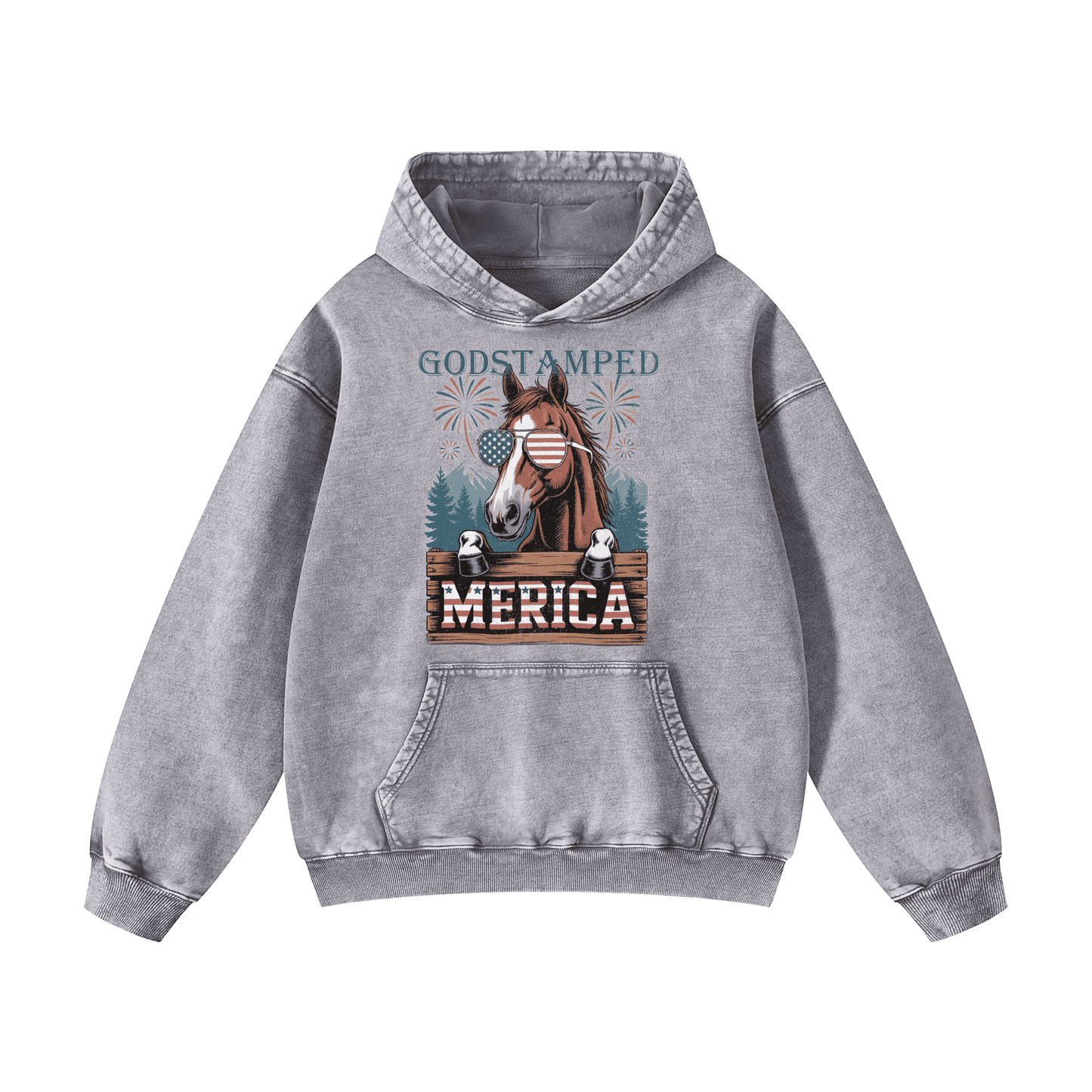 Merica Horse Acid Wash Oversized Hoodies