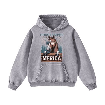 Merica Horse Acid Wash Oversized Hoodies