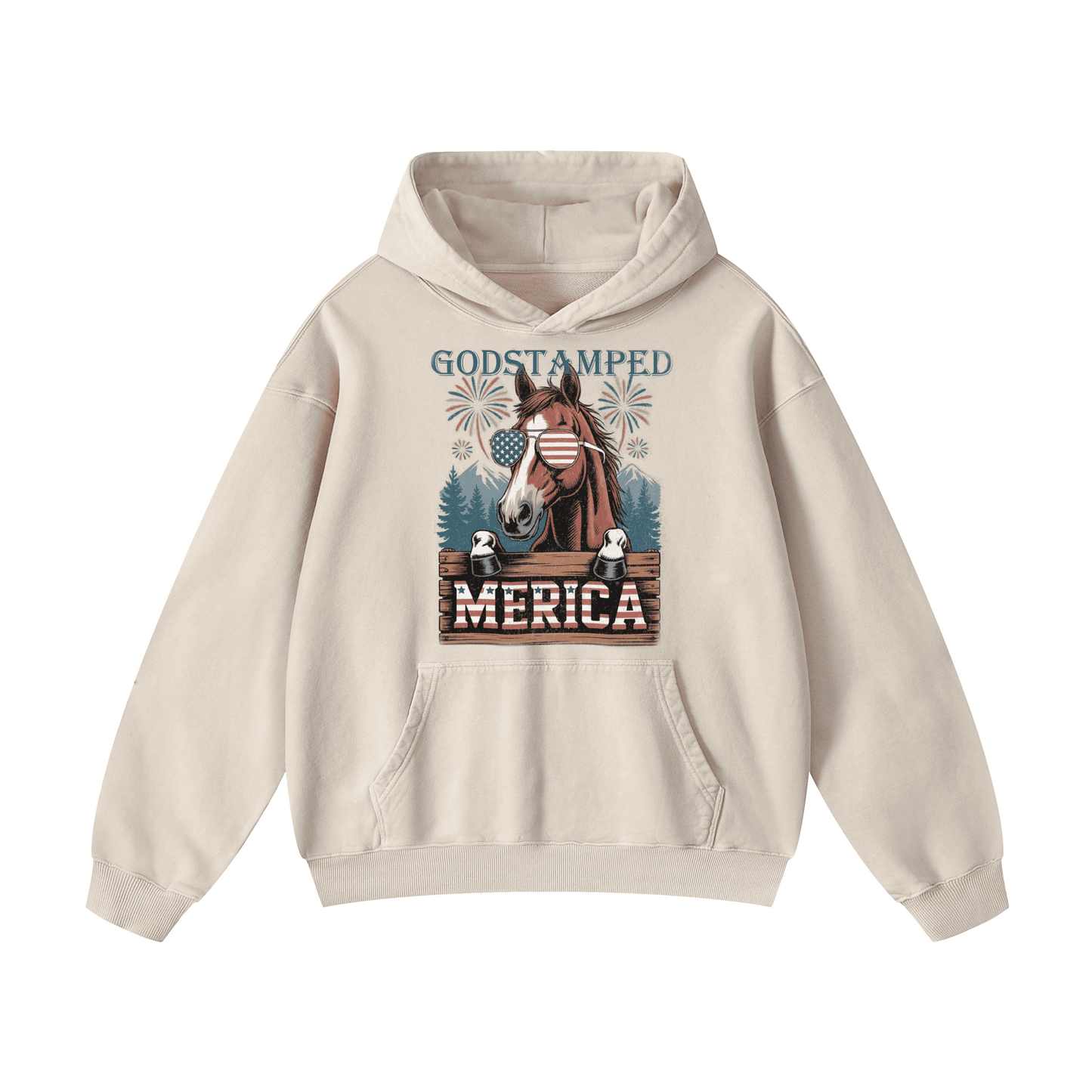 Merica Horse Acid Wash Oversized Hoodies