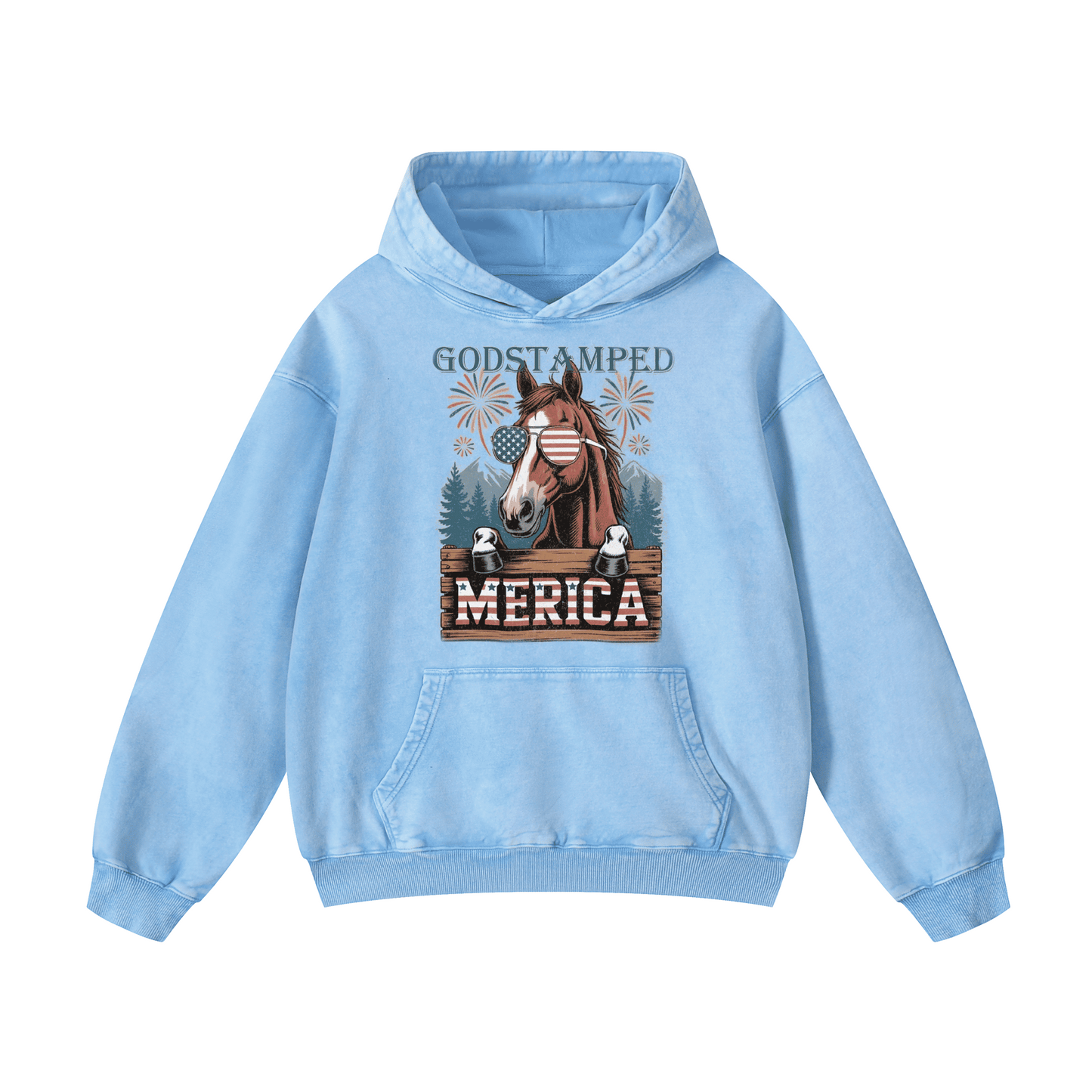 Merica Horse Acid Wash Oversized Hoodies