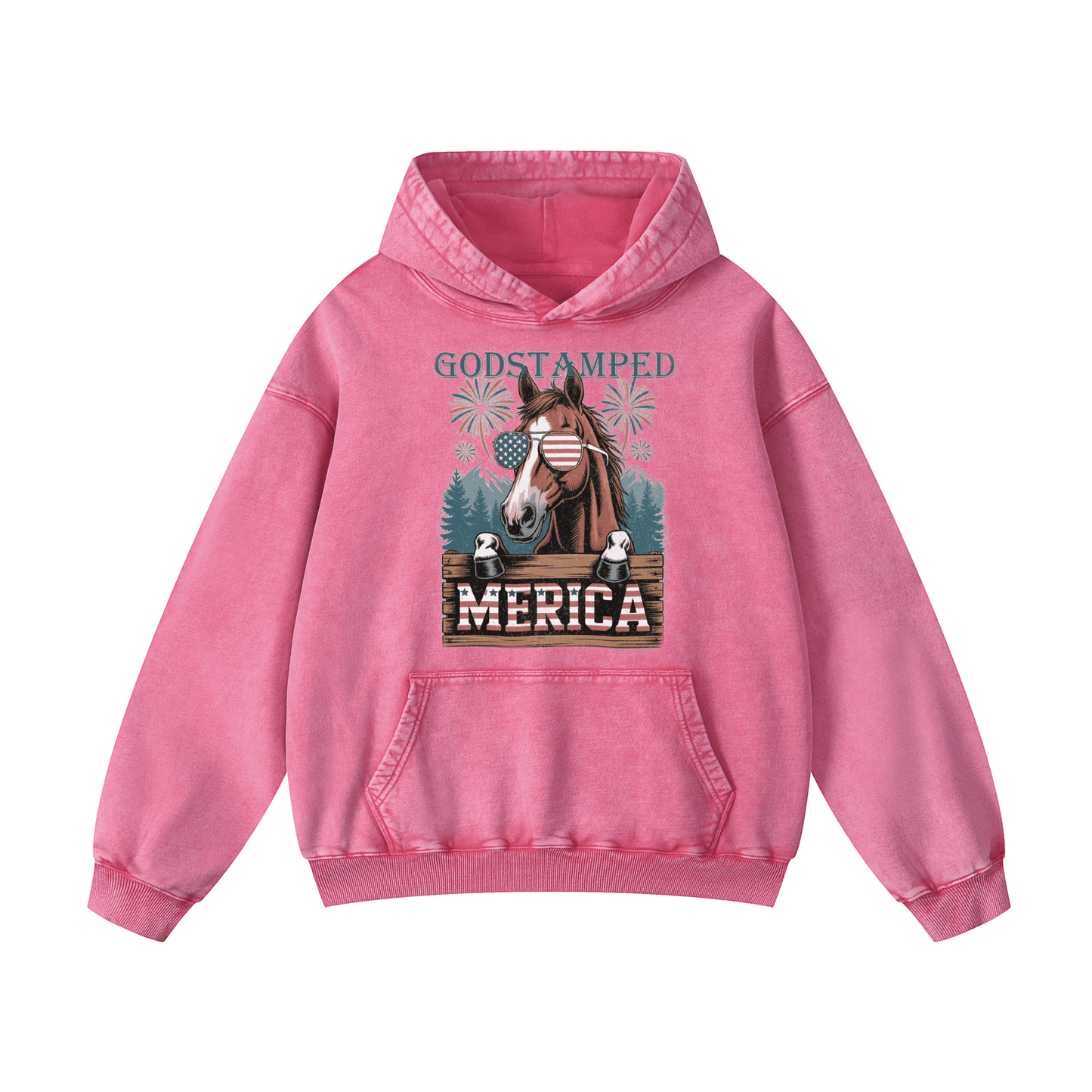 Merica Horse Acid Wash Oversized Hoodies