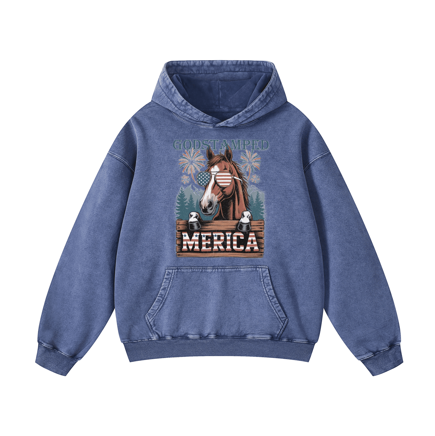 Merica Horse Acid Wash Oversized Hoodies