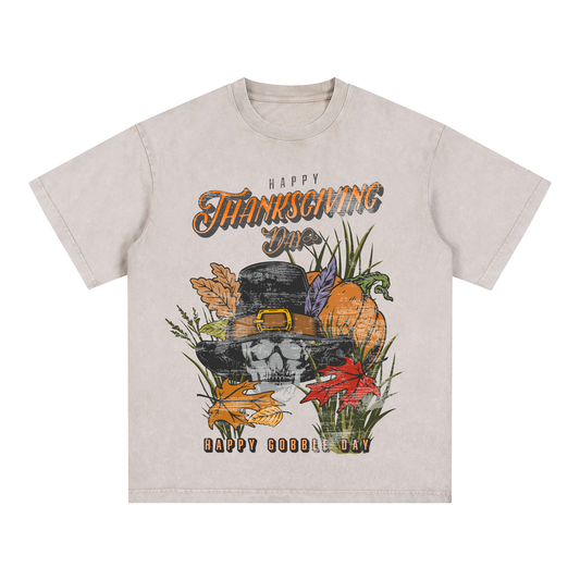 "THANKSGIVING DAY,HAPPY GOBBLE DAY" Washed T-Shirts