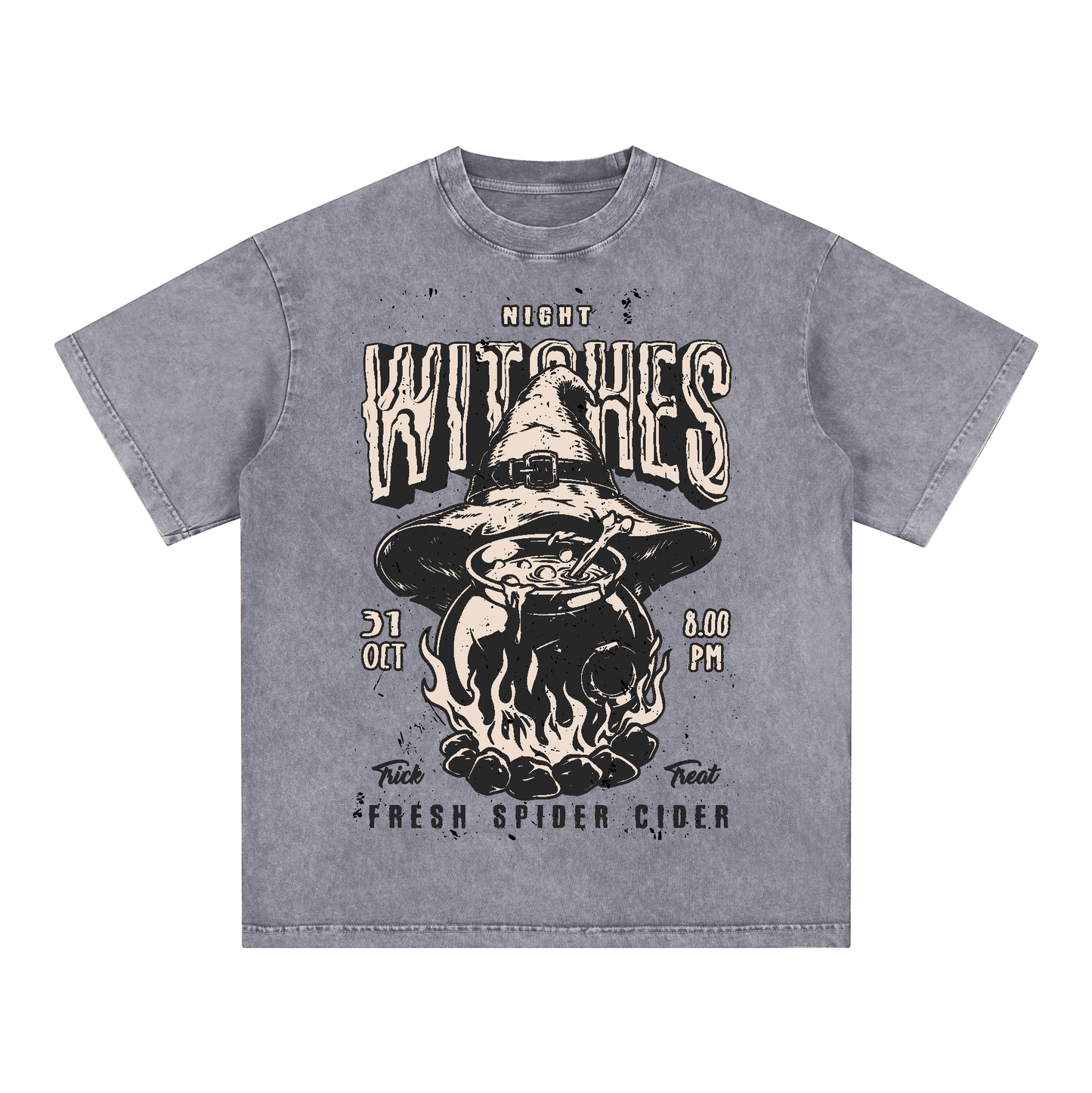 "WITCHES,FRESH SPIDER CIDER" Acid Wash Oversized T-Shirt