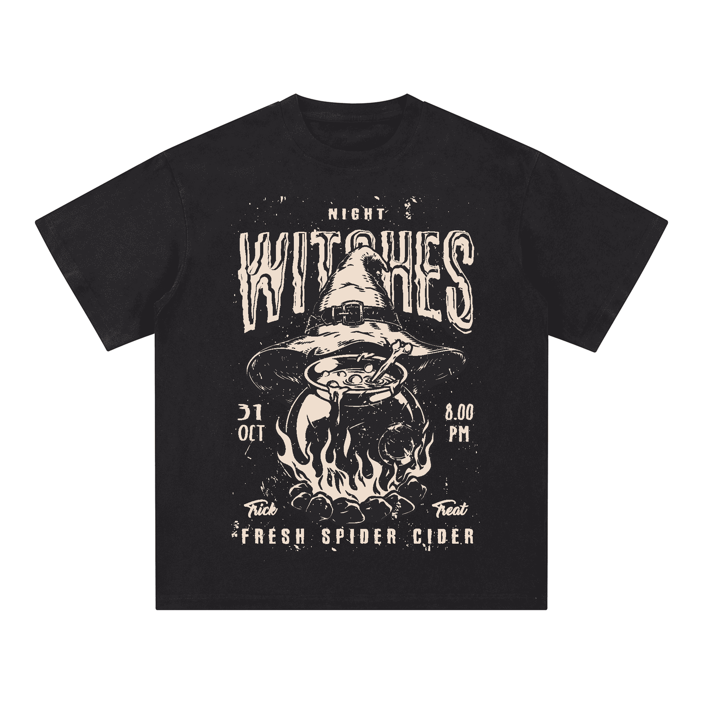 "WITCHES,FRESH SPIDER CIDER" Acid Wash Oversized T-Shirt