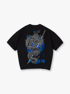 Japanese Ryujin Dragon Katana Back Print T-Shirt Vintage Asian Dragon Graphic Short Sleeve Tee