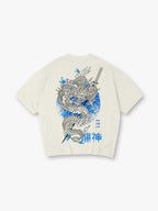 Japanese Ryujin Dragon Katana Back Print T-Shirt Vintage Asian Dragon Graphic Short Sleeve Tee
