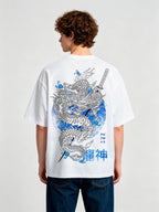 Japanese Ryujin Dragon Katana Back Print T-Shirt Vintage Asian Dragon Graphic Short Sleeve Tee