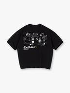 Clean Cat Japanese Line Art Back Print T-Shirt Cute Bathing Kitten Graphic Short Sleeve Tee