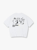 Clean Cat Japanese Line Art Back Print T-Shirt Cute Bathing Kitten Graphic Short Sleeve Tee