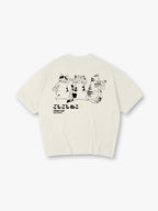 Clean Cat Japanese Line Art Back Print T-Shirt Cute Bathing Kitten Graphic Short Sleeve Tee