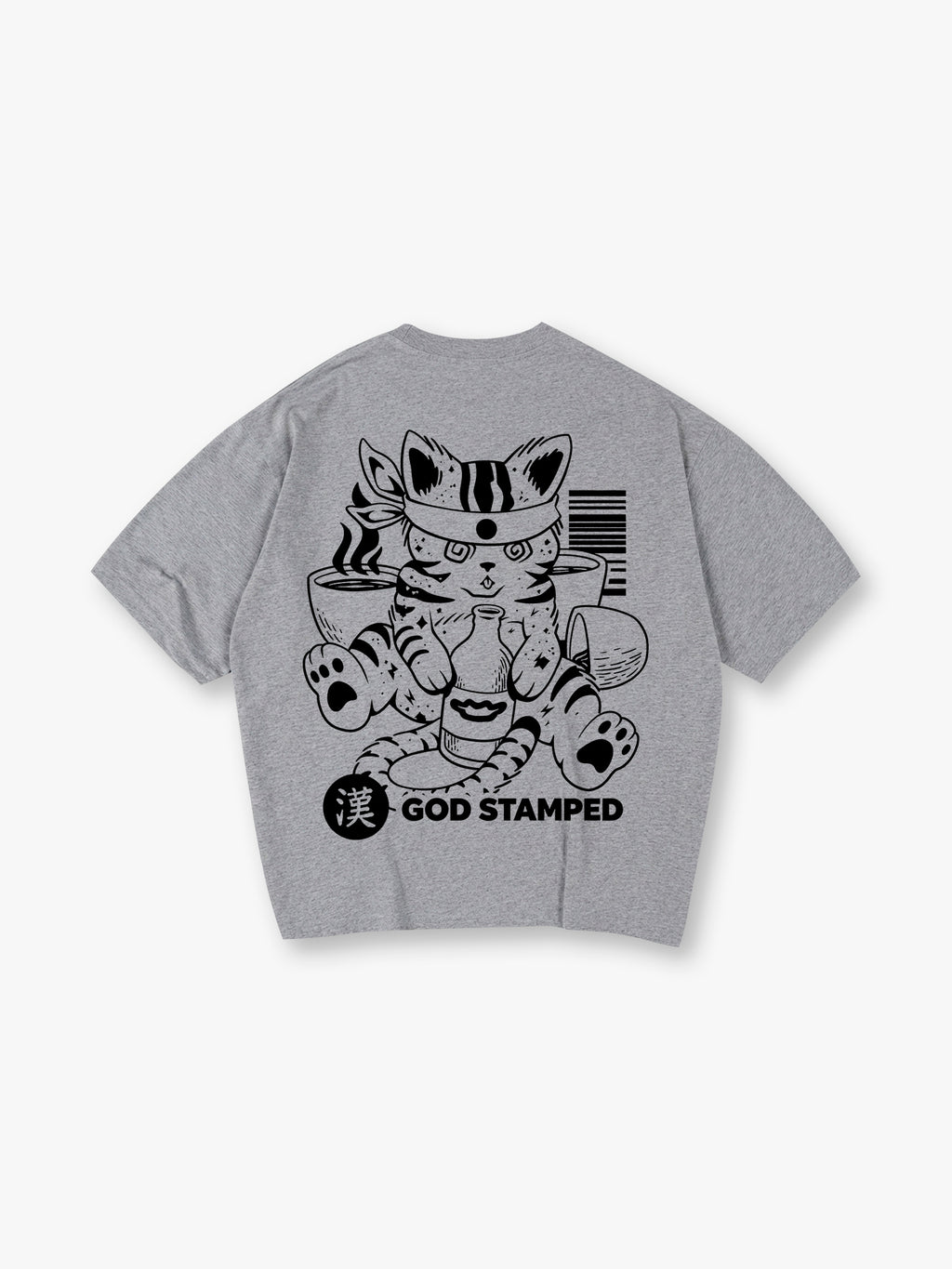 Japanese Sake Cat Back Print T-Shirt Vintage Asian Cartoon Kitten Graphic Short Sleeve Tee