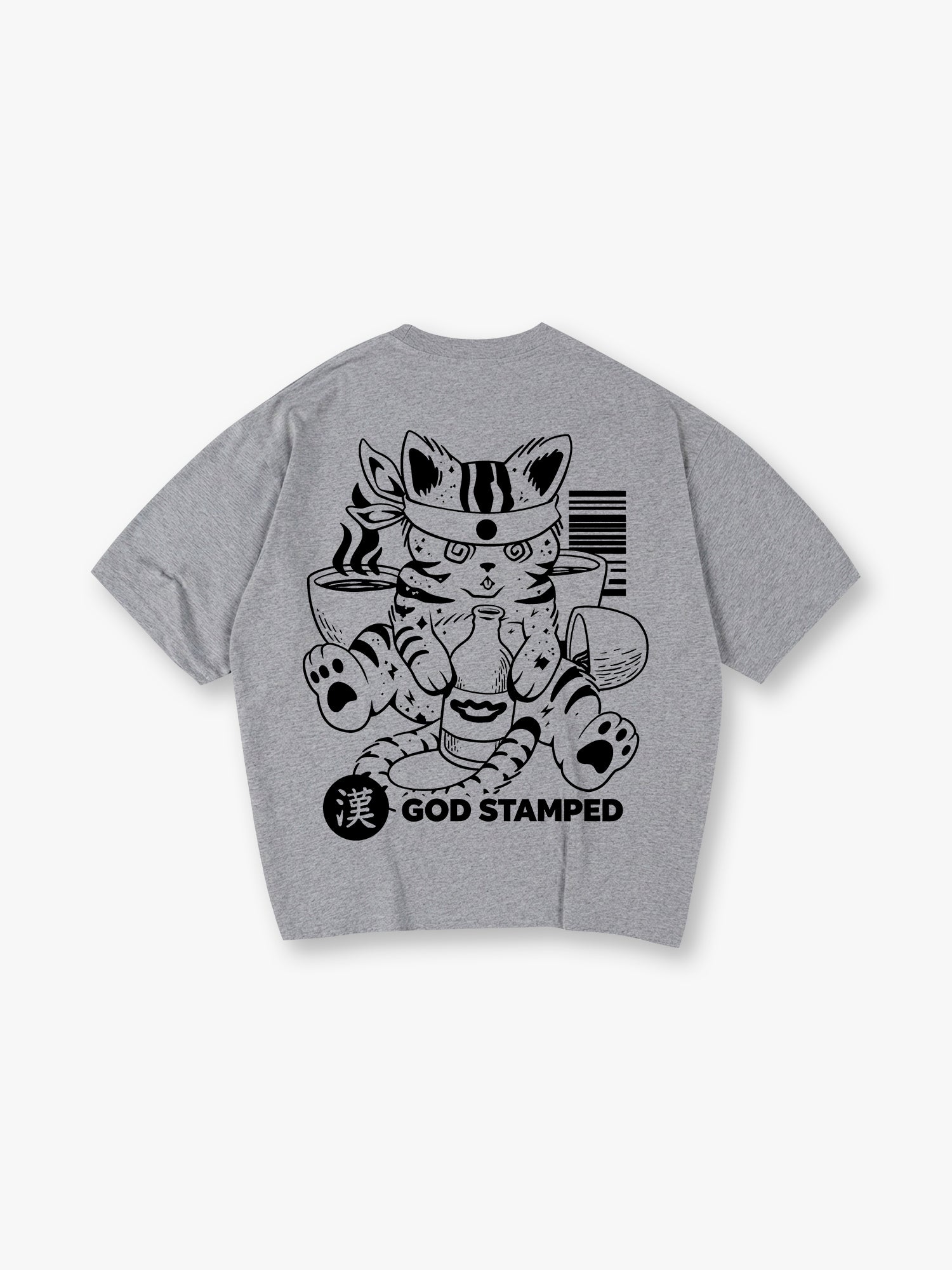 Japanese Sake Cat Back Print T-Shirt Vintage Asian Cartoon Kitten Graphic Short Sleeve Tee