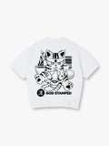 Japanese Sake Cat Back Print T-Shirt Vintage Asian Cartoon Kitten Graphic Short Sleeve Tee