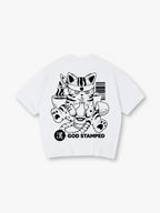 Japanese Sake Cat Back Print T-Shirt Vintage Asian Cartoon Kitten Graphic Short Sleeve Tee