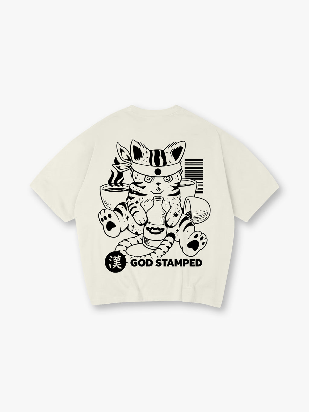 Japanese Sake Cat Back Print T-Shirt Vintage Asian Cartoon Kitten Graphic Short Sleeve Tee