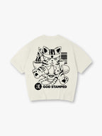 Japanese Sake Cat Back Print T-Shirt Vintage Asian Cartoon Kitten Graphic Short Sleeve Tee