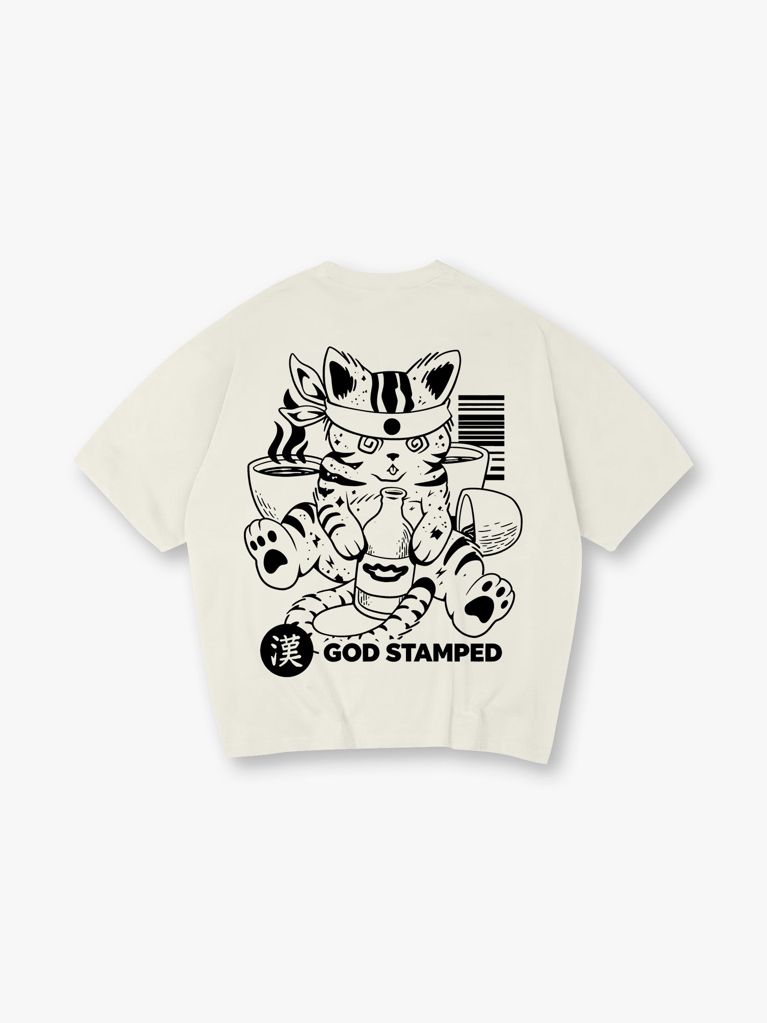 Japanese Sake Cat Back Print T-Shirt Vintage Asian Cartoon Kitten Graphic Short Sleeve Tee