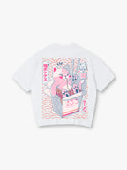 Cute Pink Ramen Cat Takeout Box Back Print T-Shirt Japanese Kawaii Noodle Kitten Graphic Short Sleeve Tee Anime Oriental Streetwear Cotton Top