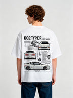 DC2 Type R Blueprint Spec Back Print T-Shirt 90s JDM Sports Car Diagram Graphic Short Sleeve Tee