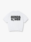 Honda Lover Heart Graffiti Text Back Print T-Shirt JDM Car Enthusiast Graphic Short Sleeve Tee