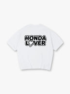 Honda Lover Heart Graffiti Text Back Print T-Shirt JDM Car Enthusiast Graphic Short Sleeve Tee