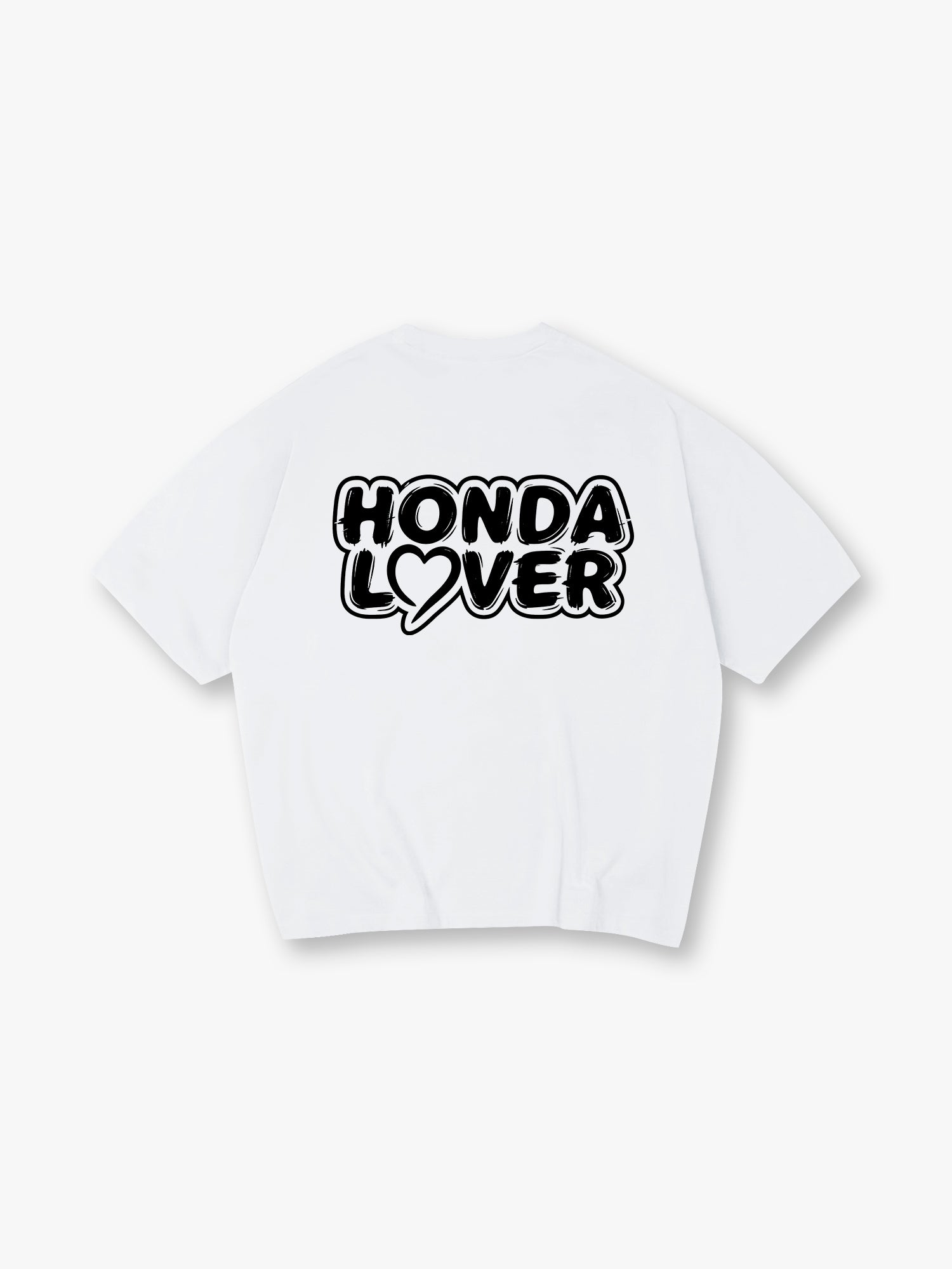 Honda Lover Heart Graffiti Text Back Print T-Shirt JDM Car Enthusiast Graphic Short Sleeve Tee
