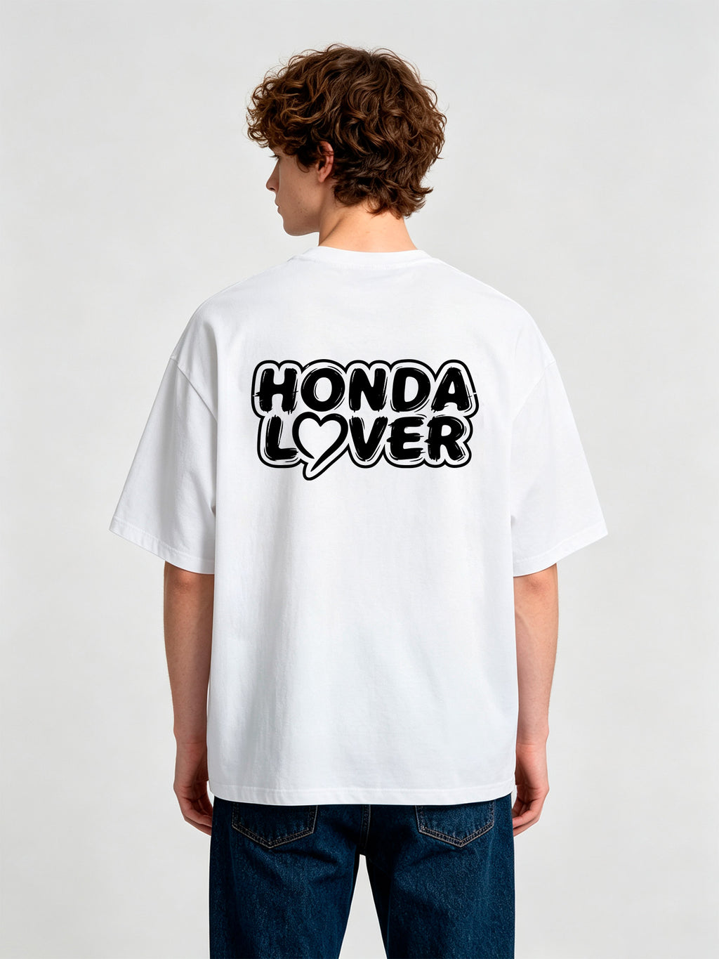 Honda Lover Heart Graffiti Text Back Print T-Shirt JDM Car Enthusiast Graphic Short Sleeve Tee