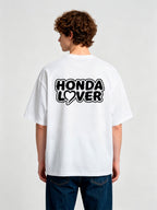 Honda Lover Heart Graffiti Text Back Print T-Shirt JDM Car Enthusiast Graphic Short Sleeve Tee