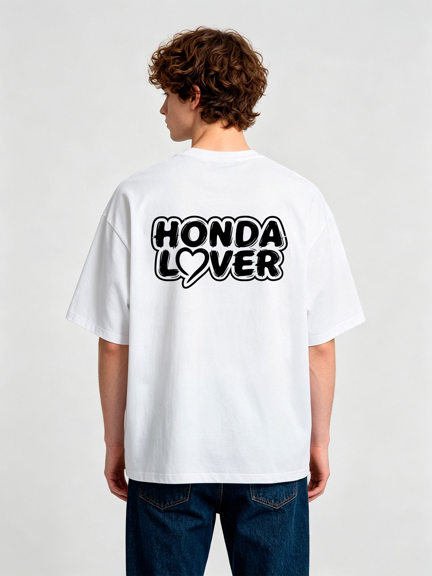 Honda Lover Heart Graffiti Text Back Print T-Shirt JDM Car Enthusiast Graphic Short Sleeve Tee