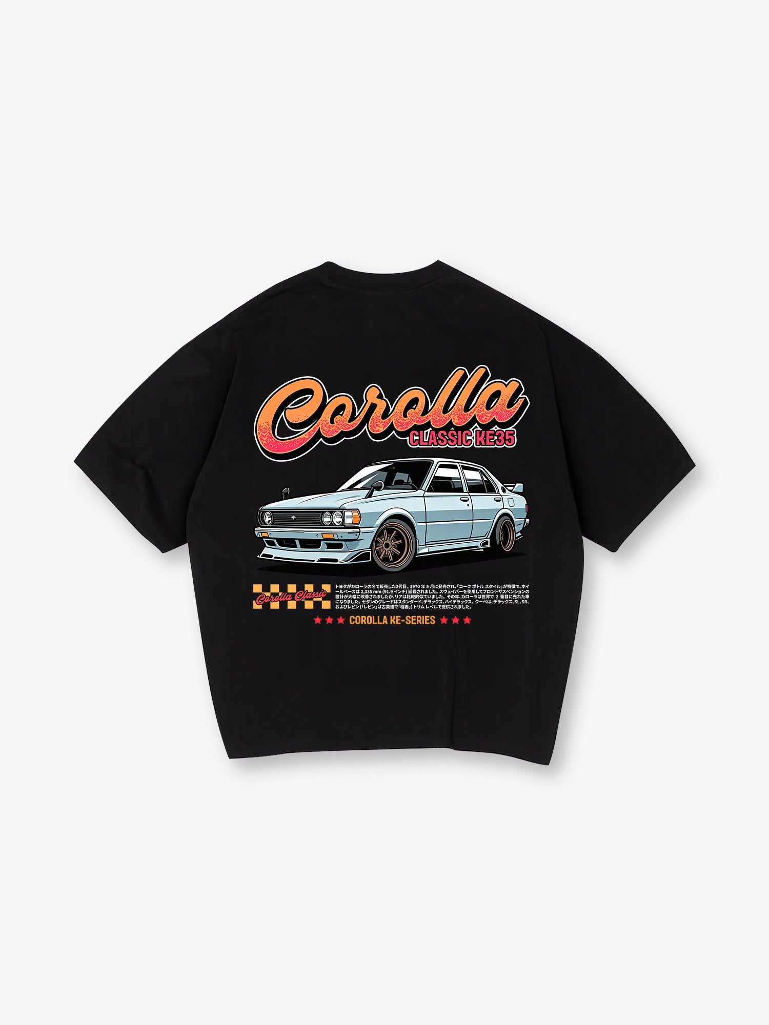 Classic Toyota Corolla KE35 Back Print T-Shirt Vintage Old School JDM Sedan Car Graphic Short Sleeve Tee