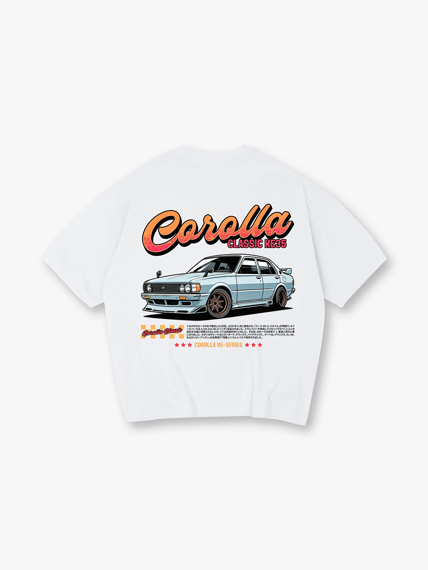 Classic Toyota Corolla KE35 Back Print T-Shirt Vintage Old School JDM Sedan Car Graphic Short Sleeve Tee