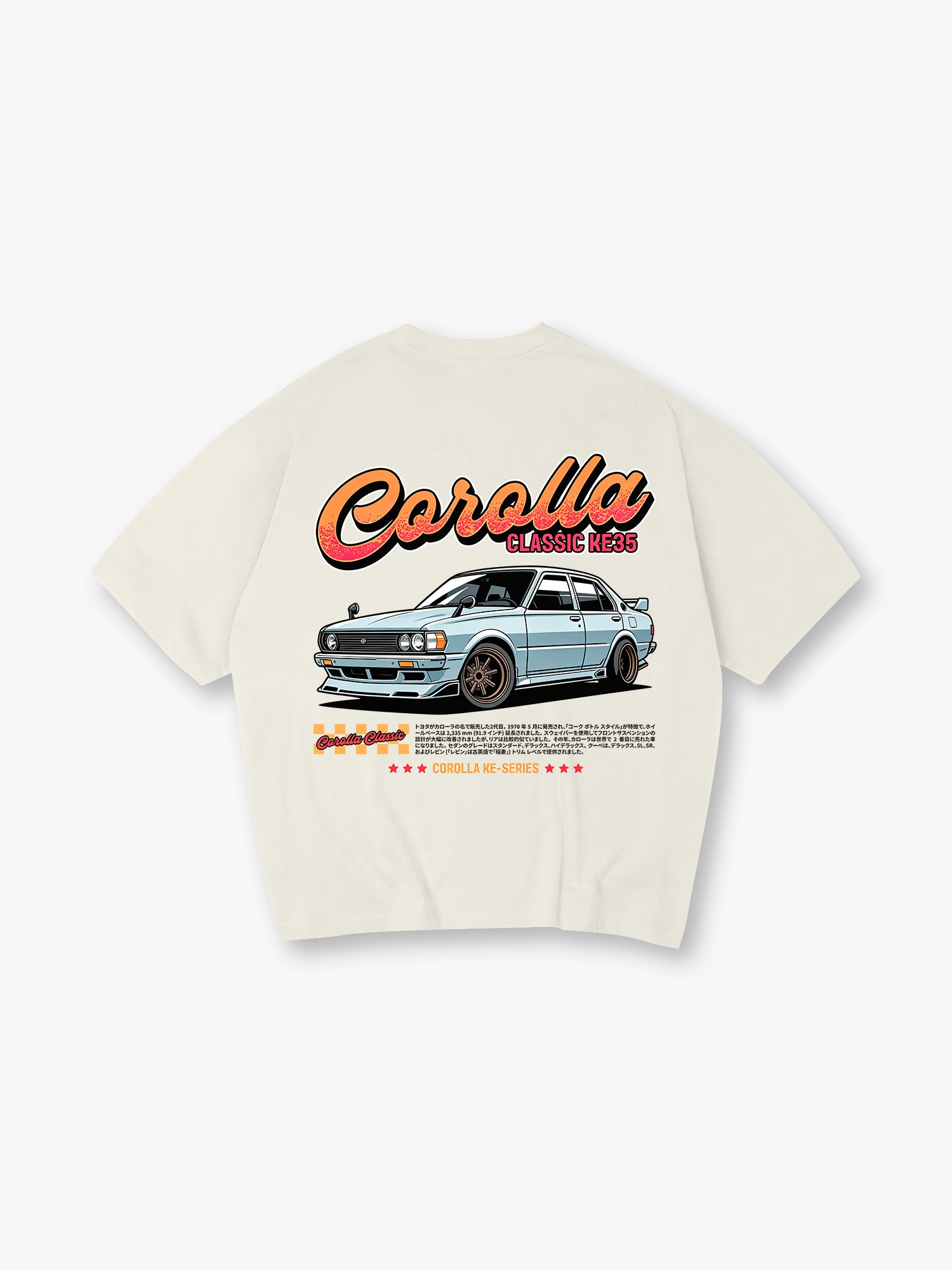Classic Toyota Corolla KE35 Back Print T-Shirt Vintage Old School JDM Sedan Car Graphic Short Sleeve Tee