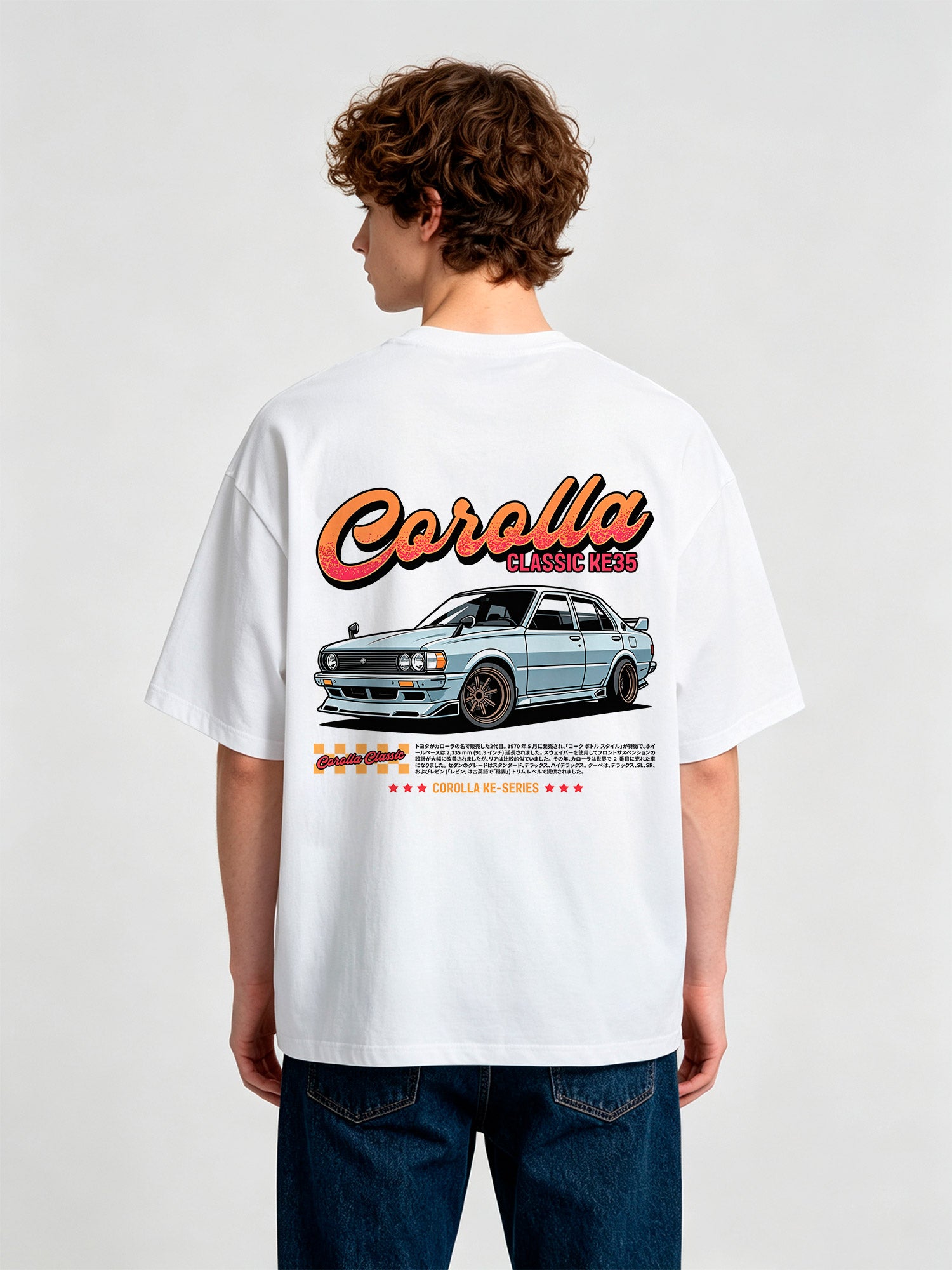 Classic Toyota Corolla KE35 Back Print T-Shirt Vintage Old School JDM Sedan Car Graphic Short Sleeve Tee