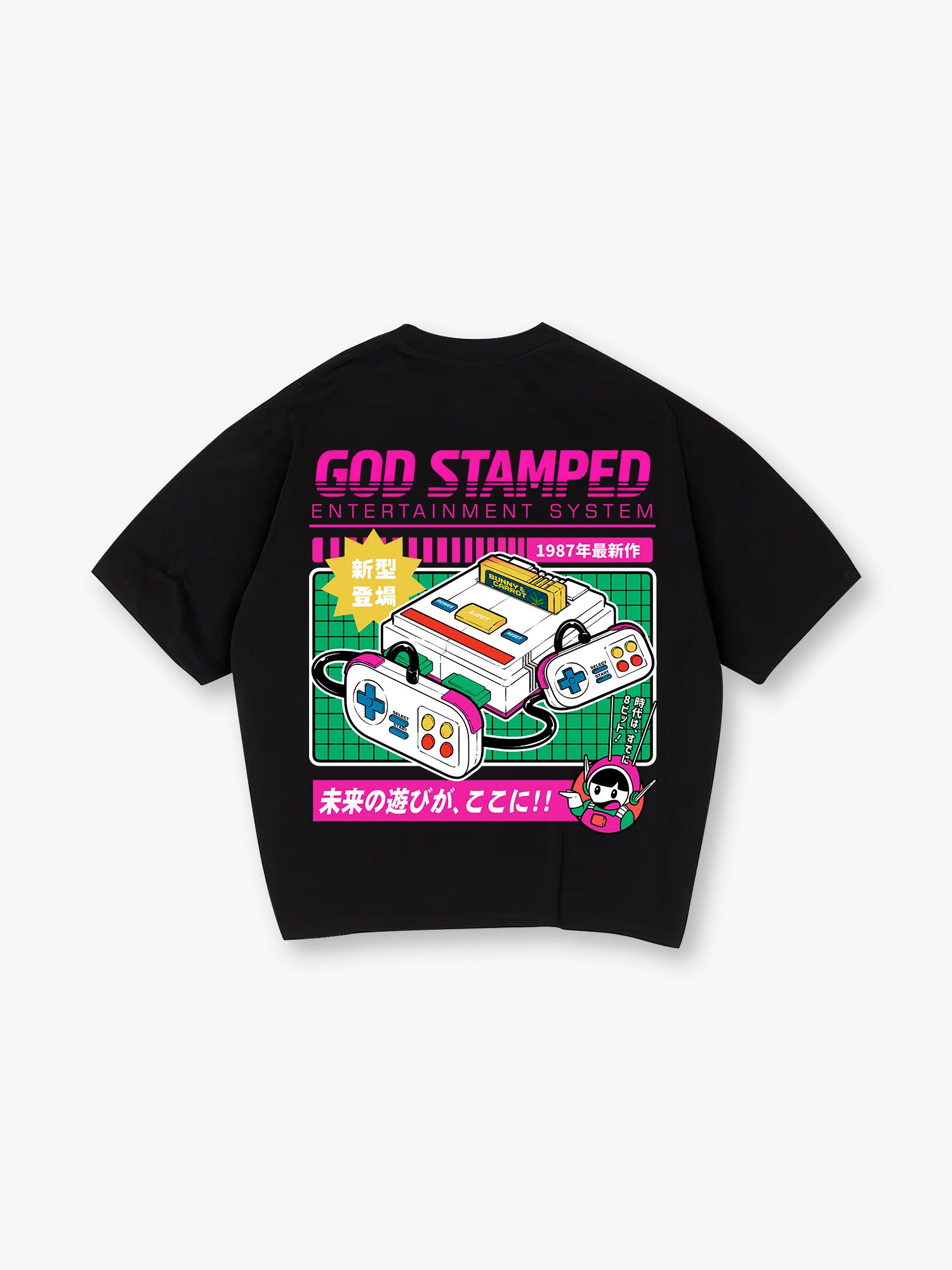 1987 Game Console Japanese Back Print T-Shirt Vintage 80s Arcade Gaming Graphic Short Sleeve Tee Nostalgic Streetwear Cotton Top