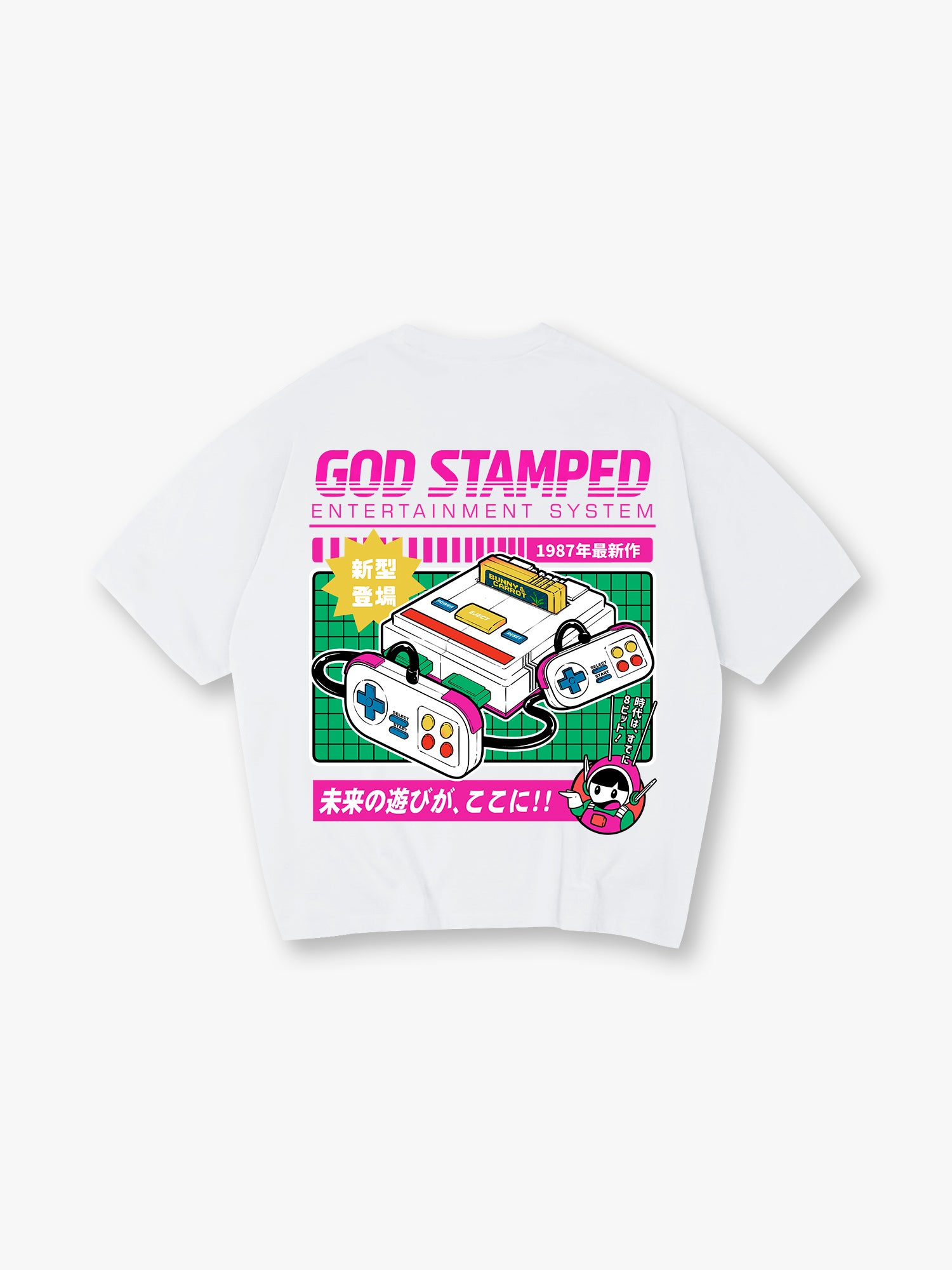 1987 Game Console Japanese Back Print T-Shirt Vintage 80s Arcade Gaming Graphic Short Sleeve Tee Nostalgic Streetwear Cotton Top