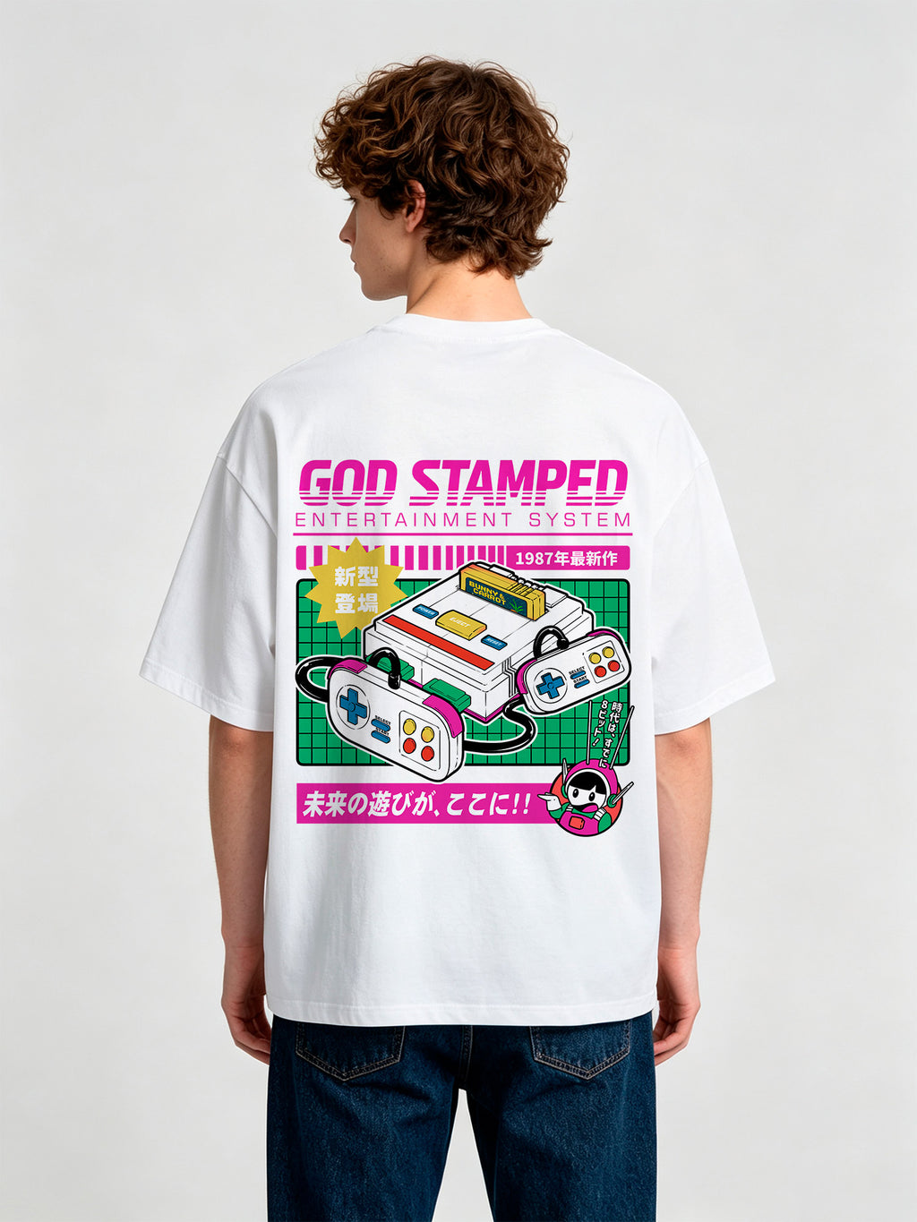 1987 Game Console Japanese Back Print T-Shirt Vintage 80s Arcade Gaming Graphic Short Sleeve Tee Nostalgic Streetwear Cotton Top