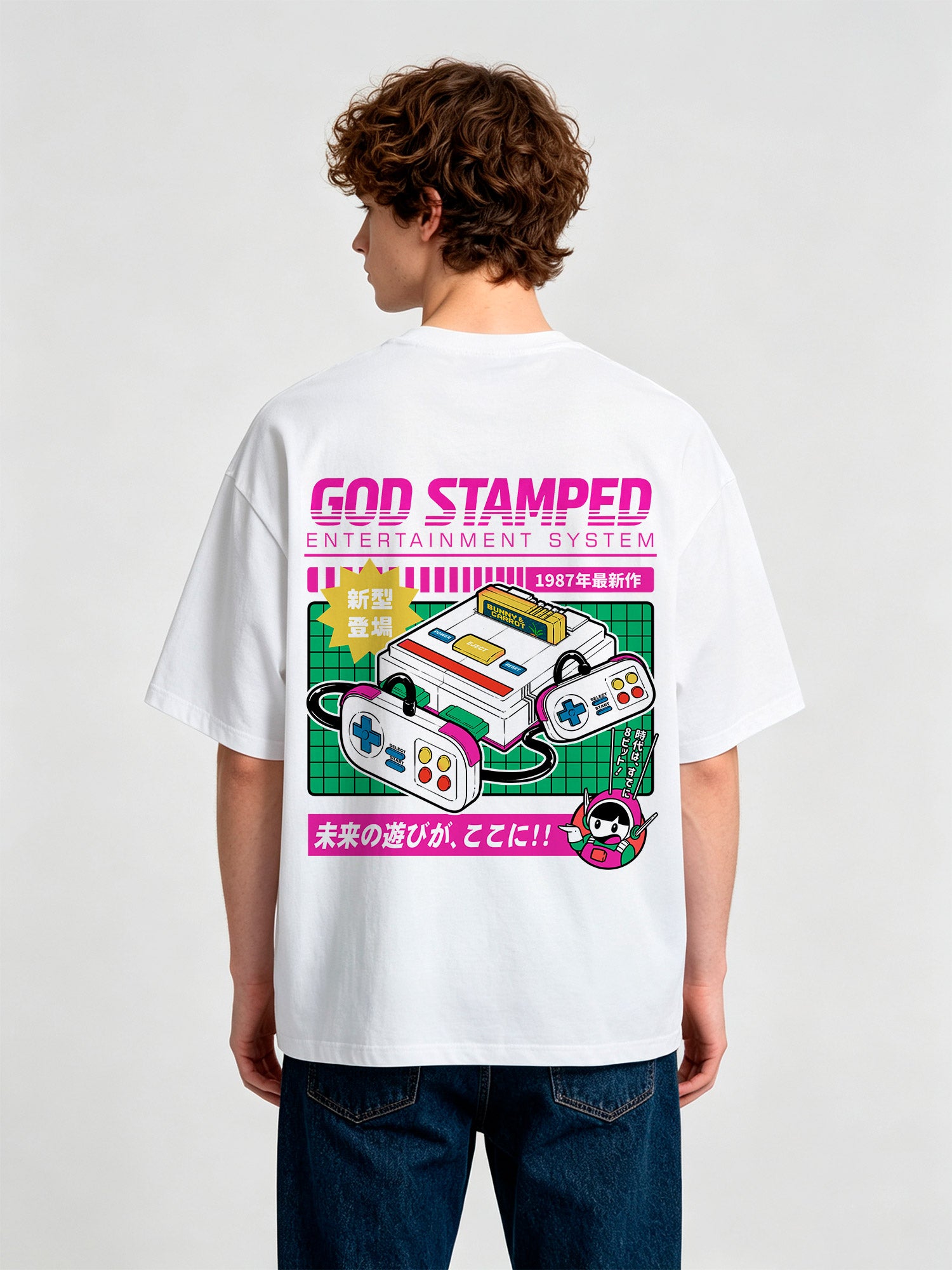 1987 Game Console Japanese Back Print T-Shirt Vintage 80s Arcade Gaming Graphic Short Sleeve Tee Nostalgic Streetwear Cotton Top