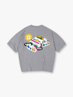 Vintage Retro 80s Game Console Japanese Text Back Print T-Shirt Classic Nostalgic Video Game Controller Graphic Short Sleeve Tee