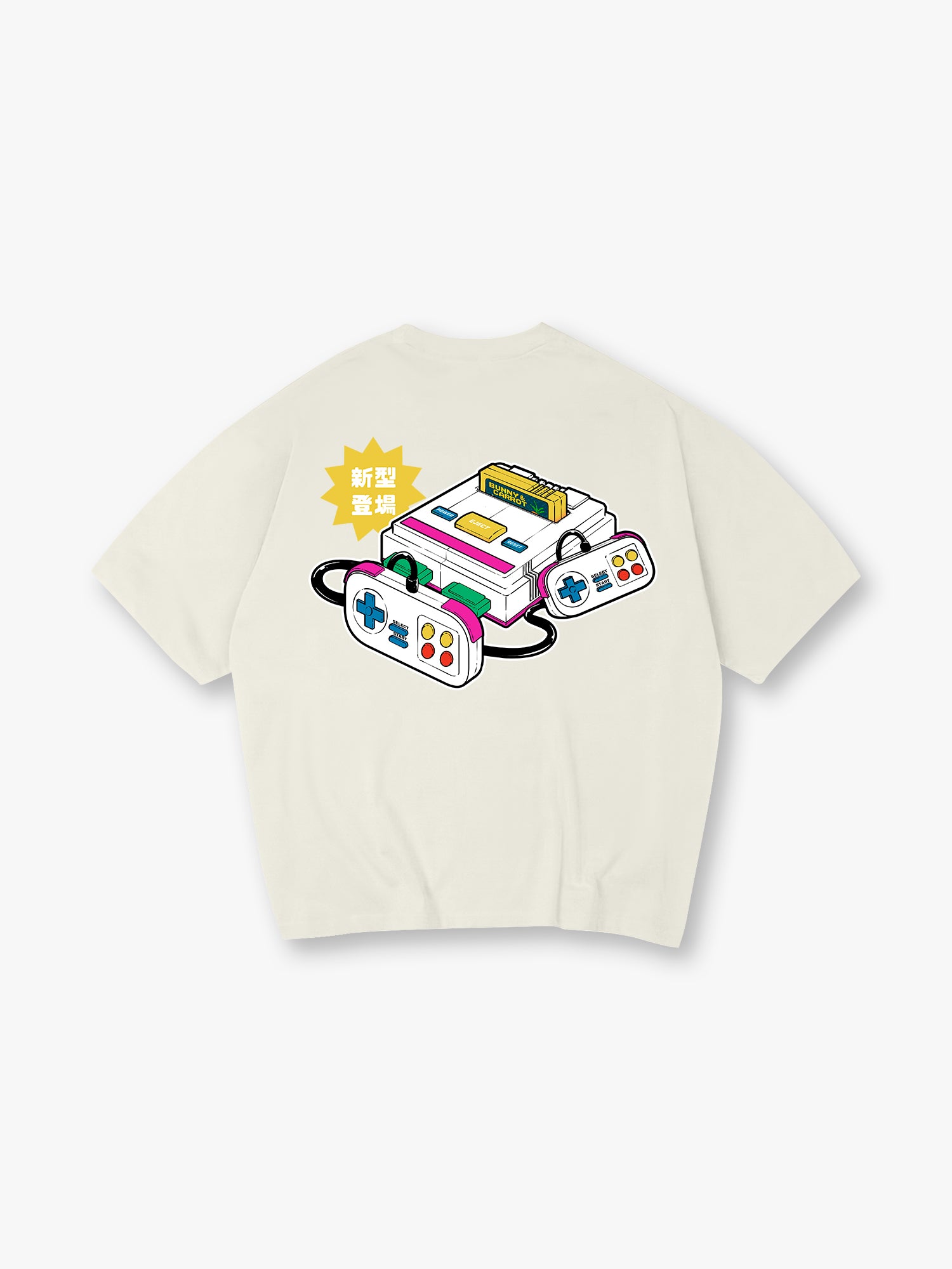 Vintage Retro 80s Game Console Japanese Text Back Print T-Shirt Classic Nostalgic Video Game Controller Graphic Short Sleeve Tee