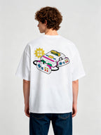 Vintage Retro 80s Game Console Japanese Text Back Print T-Shirt Classic Nostalgic Video Game Controller Graphic Short Sleeve Tee