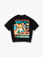Kawaii Shiba Inu Headphones Retro UI Back Print T-Shirt Cute Japanese Anime Dog Graphic Short Sleeve Tee