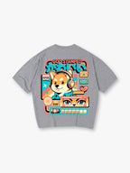 Kawaii Shiba Inu Headphones Retro UI Back Print T-Shirt Cute Japanese Anime Dog Graphic Short Sleeve Tee