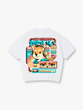 Kawaii Shiba Inu Headphones Retro UI Back Print T-Shirt Cute Japanese Anime Dog Graphic Short Sleeve Tee