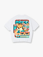 Kawaii Shiba Inu Headphones Retro UI Back Print T-Shirt Cute Japanese Anime Dog Graphic Short Sleeve Tee