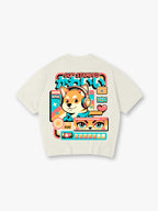 Kawaii Shiba Inu Headphones Retro UI Back Print T-Shirt Cute Japanese Anime Dog Graphic Short Sleeve Tee